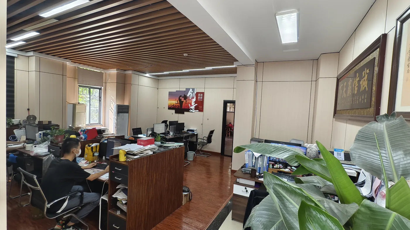 The office at the works in Hefei, with staff at their desks